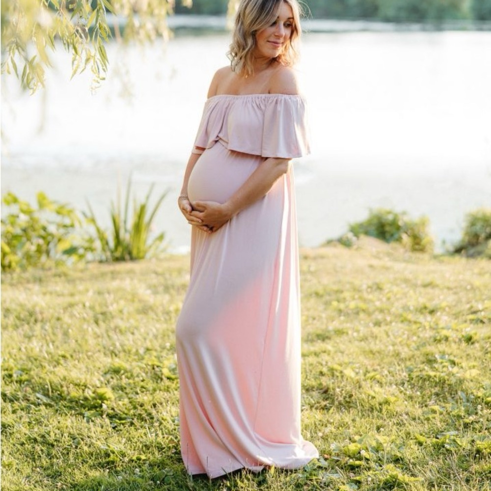 PinkBlush Light Pink Off Shoulder Maternity Maxi